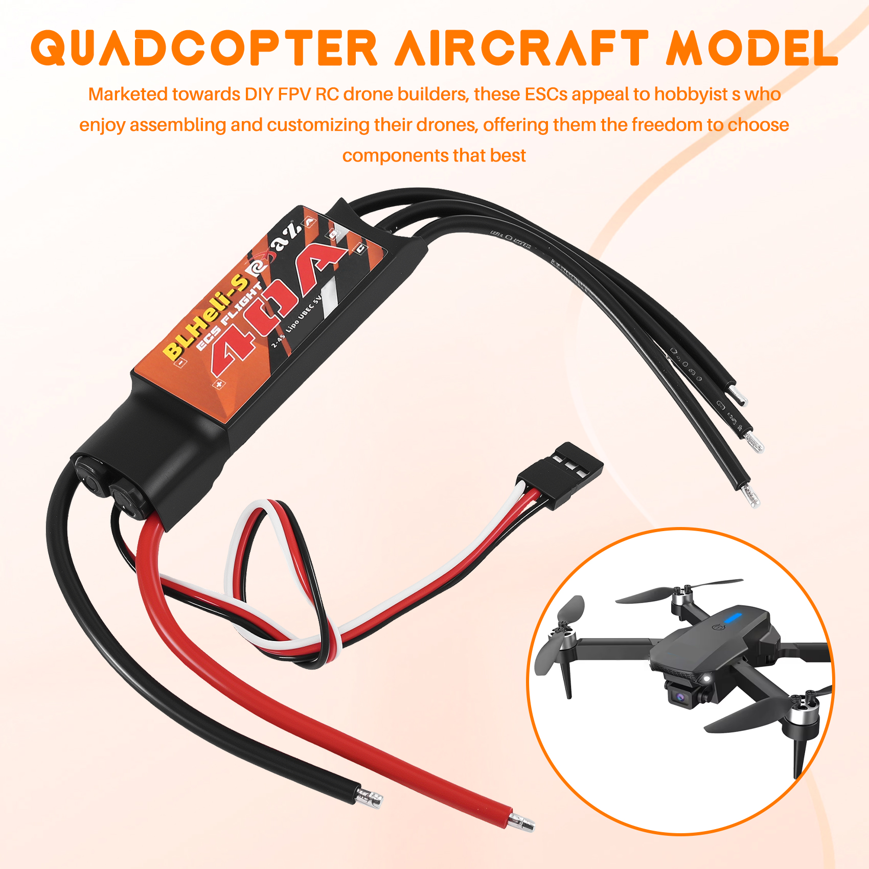 Fpv Drone Esc - AS96-Blheli RC Brushless ESC 40A สำหรับเครื่องบินปีกตรึง