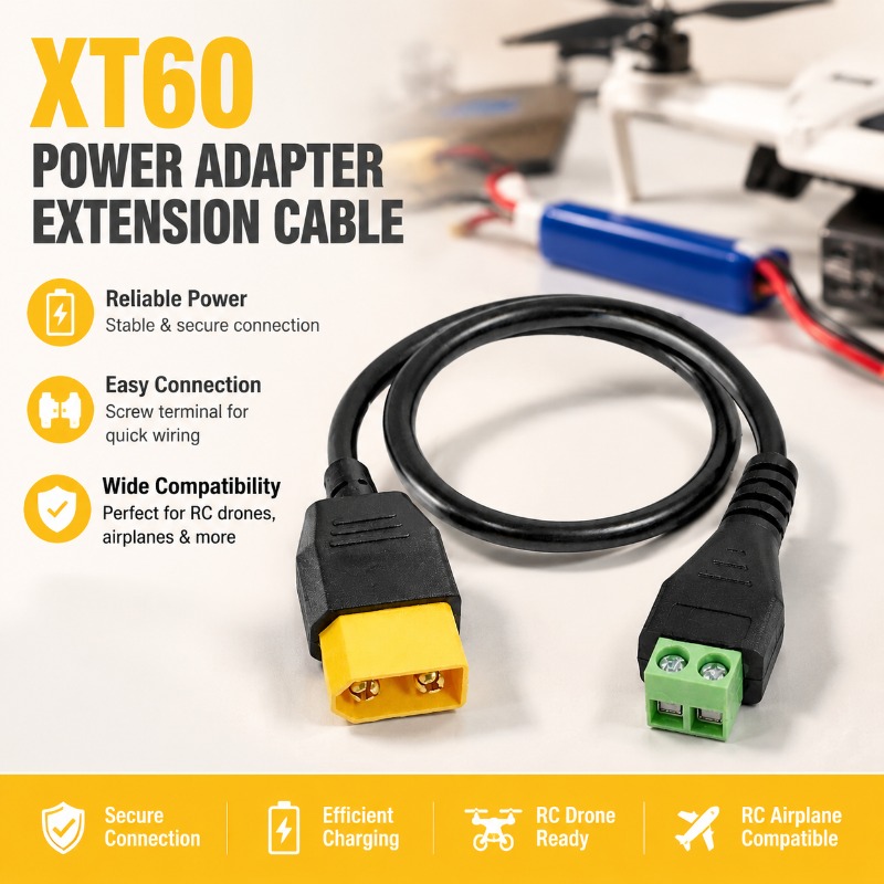 Fpv Drone Charger - สายอะแดปเตอร์ XT60 ตัวผู้-ตัวเมีย ต่อกับขั้วต่อแบบสกรู 2 พิน